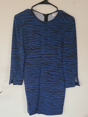 ALC Noelle Blue Zebra-Print Long Sleeve Dress. Sz 0